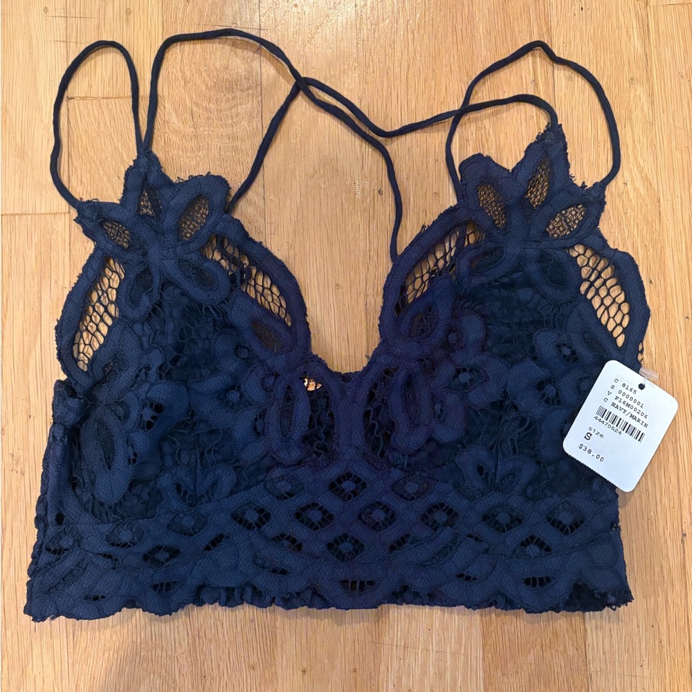 Free People Blue Lace Bralette with Scalloped Edges